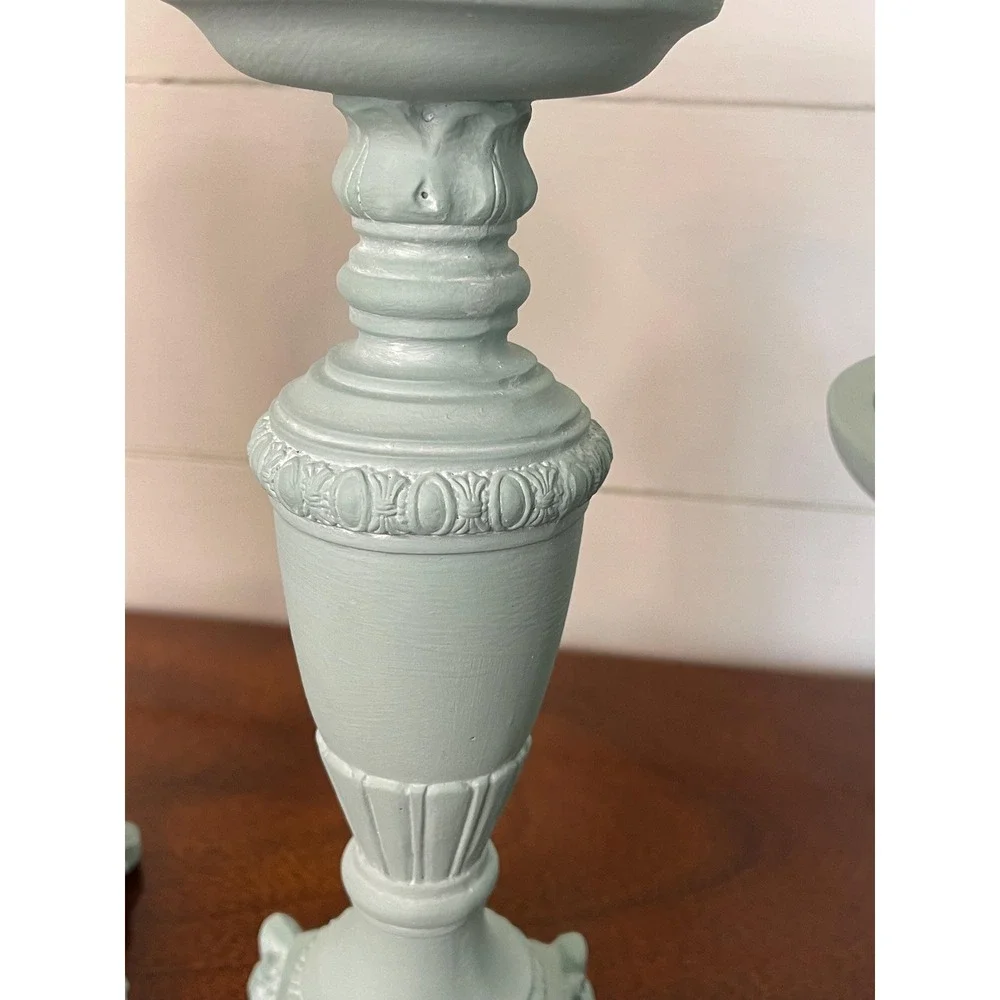 Set of 3 painted coastal ,cottage core, farmhouse, candle holders statement